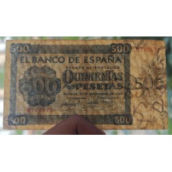 @RARO@ ESPAÑA 500 PESETAS 1936 NOVIEMBRE 21 CATEDRAL DE SALAMANCA Serie B 770672 Pick 102 BILLETE MUY CIRCULADO
