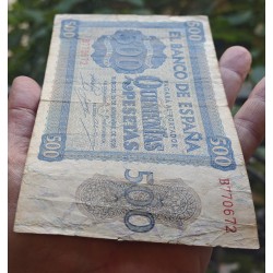 @RARO@ ESPAÑA 500 PESETAS 1936 NOVIEMBRE 21 CATEDRAL DE SALAMANCA Serie B 770672 Pick 102 BILLETE MUY CIRCULADO