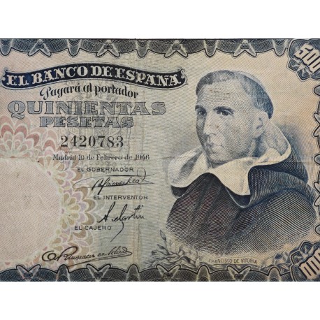 ESPAÑA 500 PESETAS 1946 FRANCISCO DE VITORIA Sin Serie 2420783 Pick 132 @RARO BILLETE@ Spain banknote