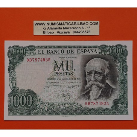 . @RARA SERIE de SUSTITUCIÓN 9B@ ESPAÑA 1000 PESETAS 1971 JOSE ECHEGARAY 9B 7874935 Pick 154 BILLETE SC Replacement Serial