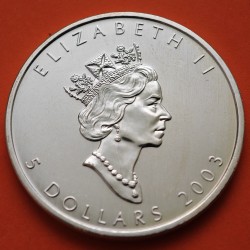 CANADA 5 DOLARES 2003 HOJA DE ARCE MONEDA DE PLATA PURA $5 Dollars Coin 1 ONZA OZ OUNCE MAPLE LEAF cápsula