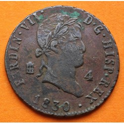 @ESCASA@ ESPAÑA Rey FERNANDO VII 4 MARAVEDIES 1830 Ceca de SEGOVIA KM.489 MONEDA DE COBRE Spain 4 Maravedis