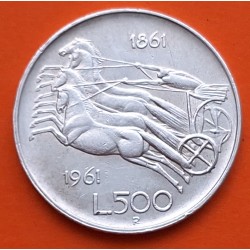 ITALIA 500 LIRAS 1961 CUADRIGA CENTENARIO DE LA UNIFICACION KM.98 MONEDA DE PLATA MBC+ Italy 500 Lire silver