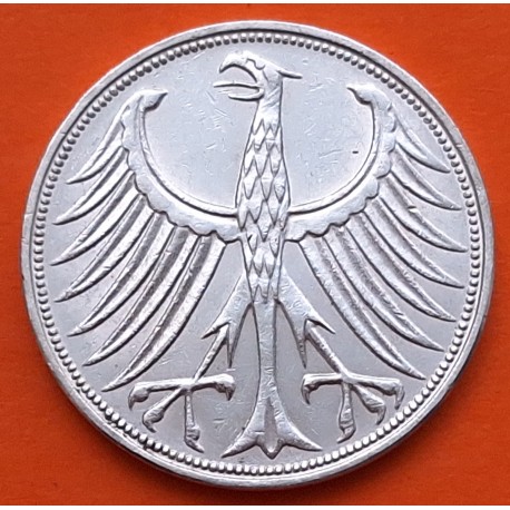 ALEMANIA 5 MARCOS 1966 F AGUILA y VALOR KM.112.1 MONEDA DE PLATA MBC+ Germany BRD 5 Marks silver
