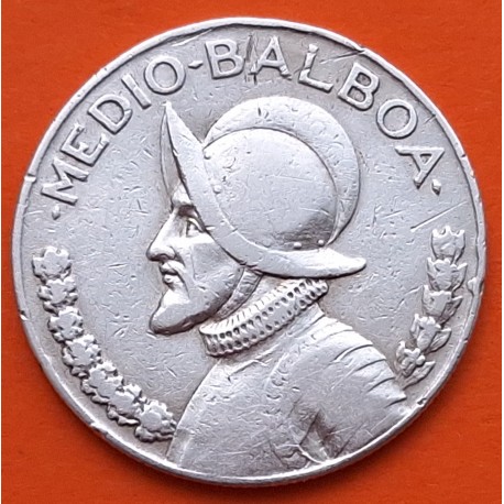 PANAMA 1/2 BALBOA 1947 VASCO NUÑEZ DE BALBOA KM.12 MONEDA DE PLATA @ESCASA@ Medio Balboa 1947 silver coin