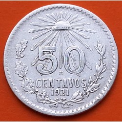 MEXICO 50 CENTAVOS 1921 AGUILA y VALOR KM.447 MONEDA DE PLATA MBC- Mejico Mexiko silver coin