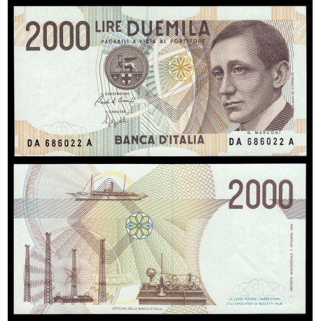 ITALIA 2000 LIRAS 1990 INVENTOR GUILLERMO MARCONI y BARCO Pick 115 BILLETE SC Italy 2000 Lire UNC BANKNOTE