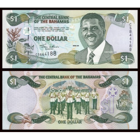 BAHAMAS 1 DOLAR 2001 BANDA DE MUSICA y PRESIDENTE Pick 69 BILLETE SC Caribe $1 Dollar UNC BANKNOTE