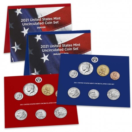 2021 UNITED STATES MINT UNCIRCULATED COIN SET D+P ESTADOS UNIDOS 1+5+10+10+25 CENTAVOS + 1/2 DOLAR KENNEDY + 1 DOLAR 2021