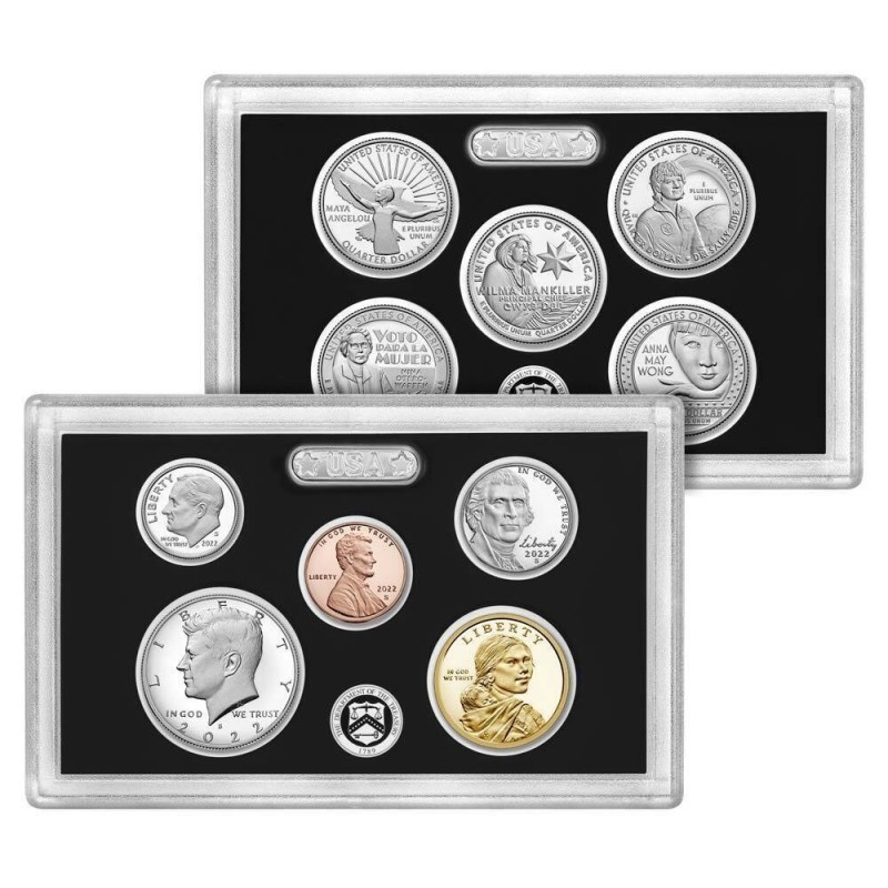 2022 UNITED STATES MINT SILVER PROOF SET 5x 25 Centavos AMERICAN WOMEN QUARTERS Estados Unidos 1 Centavo a 1 DOLAR 2022 PLATA