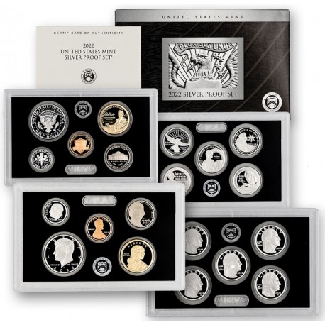 2022 UNITED STATES MINT SILVER PROOF SET 5x 25 Centavos AMERICAN WOMEN QUARTERS Estados Unidos 1 Centavo a 1 DOLAR 2022 PLATA