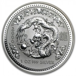 AUSTRALIA 1 DOLAR 2000 AÑO DEL DRAGON 1ª SERIE LUNAR MONEDA DE PLATA $1 dollar silver OZ ONZA OUNCE @RARA@