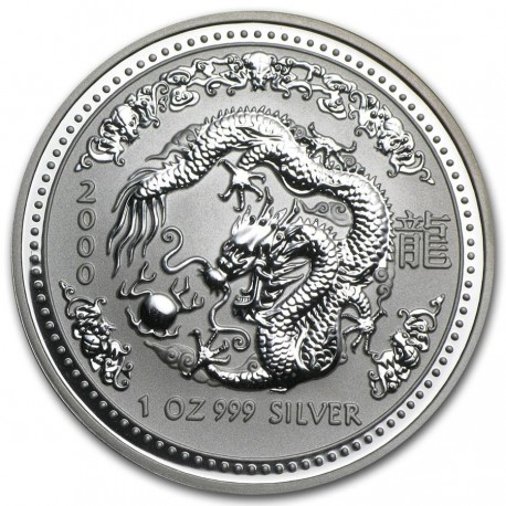 AUSTRALIA 1 DOLAR 2000 AÑO DEL DRAGON 1ª SERIE LUNAR MONEDA DE PLATA $1 dollar silver OZ ONZA OUNCE @RARA@
