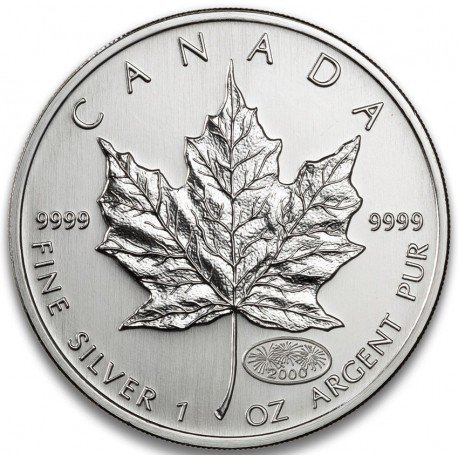 CANADA 5 DOLARES 2000 HOJA DE ARCE - FIREWORKS @RARA@ MONEDA DE PLATA PURA SC $5 Dollars Coin ONZA OZ OUNCE MAPLE LEAF