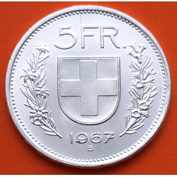SUIZA 5 FRANCOS 1967 B GUILLERMO TELL y ESCUDO KM.40 MONEDA DE PLATA PLATA SC- Switzerland 5 Francs silver coin