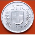 SUIZA 5 FRANCOS 1967 B GUILLERMO TELL y ESCUDO KM.40 MONEDA DE PLATA PLATA SC- Switzerland 5 Francs silver coin