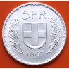 SUIZA 5 FRANCOS 1967 B GUILLERMO TELL y ESCUDO KM.40 MONEDA DE PLATA PLATA SC- Switzerland 5 Francs silver coin
