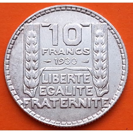 FRANCIA 10 FRANCOS 1930 BUSTO DE DAMA Ceca TURIN KM.878 MONEDA DE PLATA MBC France Silver 10 Francs