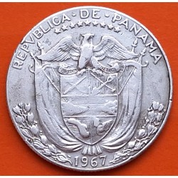 PANAMA 1/2 BALBOA 1967 BUSTO DE BALBOA KM.12.A.1 MONEDA DE PLATA BAJA MBC Medio HALF SILVER COIN