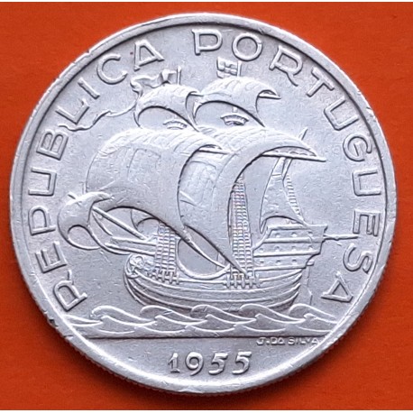 PORTUGAL 10 ESCUDOS 1955 CARABELA - NAO KM.586 MONEDA DE PLATA MBC REPUBLICA PORTUGUESA silver coin 0,27 ONZAS