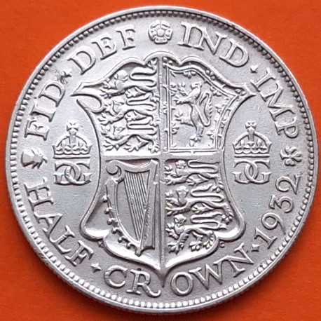 INGLATERRA 1/2 CORONA 1932 REY JORGE V KM.835 MONEDA DE PLATA MBC+ Great Britain Half Crown silver R/2