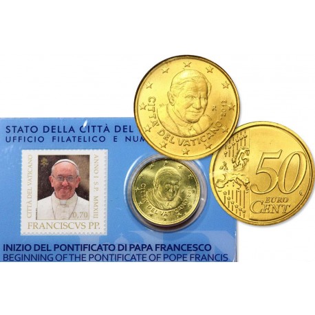 @OFERTA@ VATICANO 50 CENTIMOS 2013 BENEDICTO XVI COINCARD Nº 3 SELLO DEL PAPA FRANCISCO MONEDA DE LATON SC COIN CARD EURO