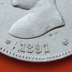 ESPAÑA 5 PESETAS 1891 * 18 91 PGM REY ALFONSO XIII KM.689 MONEDA DE PLATA (DURO) Spain silver R/3
