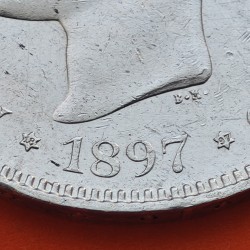 @MUY BONITA@ ESPAÑA 5 PESETAS 1897 * 18 97 SGV REY ALFONSO XIII KM.707 MONEDA DE PLATA (DURO - RAYAS) Spain R/1