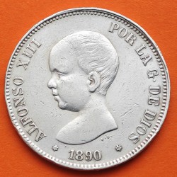 ESPAÑA 5 PESETAS 1890 * 18 90 MPM REY ALFONSO XIII MONEDA DE PLATA (DURO) KM.689 Spain silver coin R/2