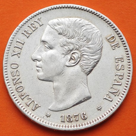 ESPAÑA 5 PESETAS 1876 * 18 76 DEM REY ALFONSO XII KM.671 MONEDA DE PLATA (DURO) Spain silver R/1