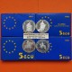 . 4 monedas x ESPAÑA 5 ECUS 1989 + 1990 + 1991 + 1992 PLATA ESTUCHE FNMT 4 ONZAS PLATA PURA OZ