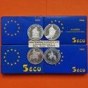 . 4 monedas x ESPAÑA 5 ECUS 1989 + 1990 + 1991 + 1992 PLATA ESTUCHE FNMT 4 ONZAS PLATA PURA OZ