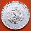 @LIMPIADA@ MEXICO 5 PESOS 1957 BUSTO HIDALGO y ESCUDO KM.469 MONEDA DE PLATA MBC Mejico silver coin 0,42 ONZAS