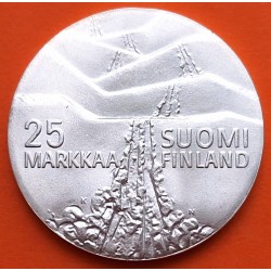 FINLANDIA 25 MARKKAA 1978 JUEGOS DE INVIERNO DE LAHTI ESQUIADOR KM.56 MONEDA DE PLATA SC Finnland silver coin
