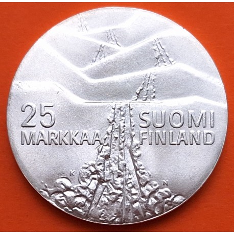 FINLANDIA 25 MARKKAA 1978 JUEGOS DE INVIERNO DE LAHTI ESQUIADOR KM.56 MONEDA DE PLATA SC Finnland silver coin