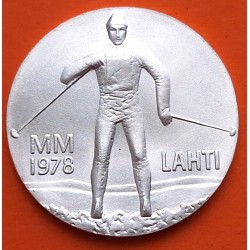 FINLANDIA 25 MARKKAA 1978 JUEGOS DE INVIERNO DE LAHTI ESQUIADOR KM.56 MONEDA DE PLATA SC Finnland silver coin
