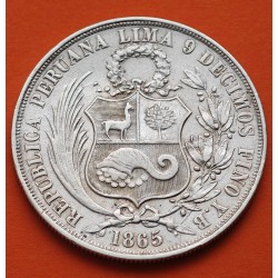 @RARA@ PERU 1 SOL 1865 Y.B. Ceca de Lima DAMA SENTADA KM.196.1 MONEDA DE PLATA República Peruana