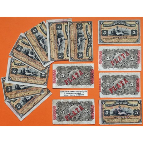 . 1 Billete MUY CIRCULADO x España 5 PESOS 1896 BANCO ESPAÑOL DE LA ISLA de CUBA Pick 48B DAMA y BARCO @PLATA EN REVERSO@
