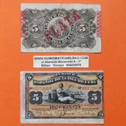 . 1 Billete MUY CIRCULADO x España 5 PESOS 1896 BANCO ESPAÑOL DE LA ISLA de CUBA Pick 48B DAMA y BARCO @PLATA EN REVERSO@