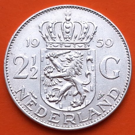 HOLANDA 2,50 GULDEN 1959 REINA JULIANA y LEON CON ESPADA KM.185 MONEDA DE PLATA MBC+ The Netherlands silver 0,35 ONZAS