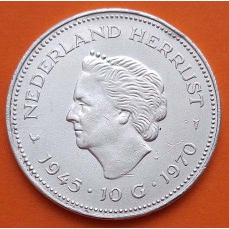 HOLANDA 10 GULDEN 1970 REINA JULIANA y REINA GUILLERMINA KM.195 MONEDA DE PLATA MBC The Netherlands silver coin