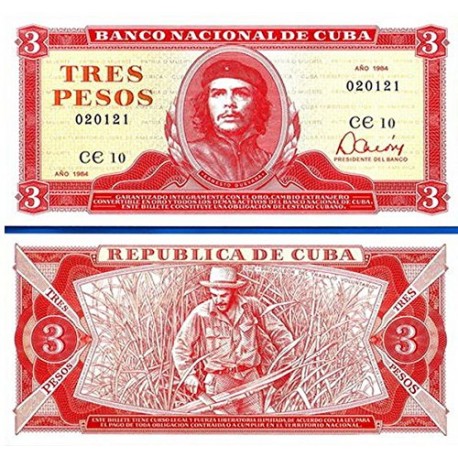 @RARO@ CUBA 3 PESOS 1984 ERNESTO CHE GUEVARA Pick 107A BILLETE SC Caribe UNC BANKNOTE