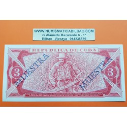 @MUESTRA DE FABRICA nº  3917@ 3 PESOS 1983 ERNESTO CHE GUEVARA Pick CS.17.C BILLETE SC Caribe UNC BANKNOTE