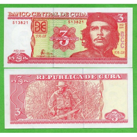 CUBA 3 PESOS 2004 ERNESTO CHE GUEVARA Pick 127 BILLETE SC Caribbean Caribe UNC BANKNOTE