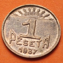 @PRECIOSA@ CONSEJO DE ASTURIAS y LEON 1 PESETA 1937 AGRICULTOR MONEDA DE BRONCE Guerra Civil España R/2