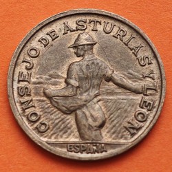 @PRECIOSA@ CONSEJO DE ASTURIAS y LEON 1 PESETA 1937 AGRICULTOR MONEDA DE BRONCE Guerra Civil España R/2
