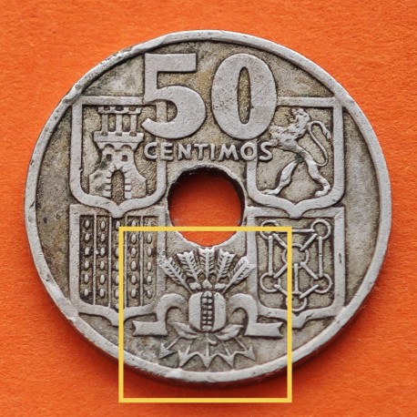 @FLECHAS INVERTIDAS@ ESPAÑA 50 CENTIMOS 1949 * 19 51 FRANCO ESTADO ESPAÑOL FRANCO MONEDA DE NICKEL MBC @RARA@ R/3