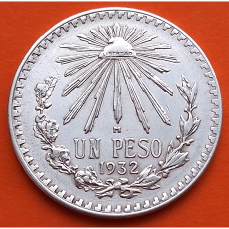 MEXICO 1 PESO 1932 GORRO FRIGIO KM.455 MONEDA DE PLATA @LIMPIADA@ ESTADOS UNIDOS MEXICANOS R/1