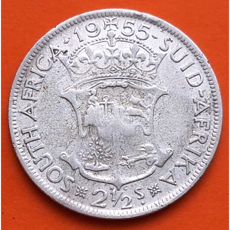 SUDAFRICA 2,50 SHILLINGS 1955 ISABEL II Colonia Inglaterra KM. 51 MONEDA DE PLATA South Africa Suid-Afrika 2-1/2