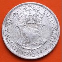 SUDAFRICA 2,50 SHILLINGS 1955 ISABEL II Colonia Inglaterra KM. 51 MONEDA DE PLATA South Africa Suid-Afrika 2-1/2
